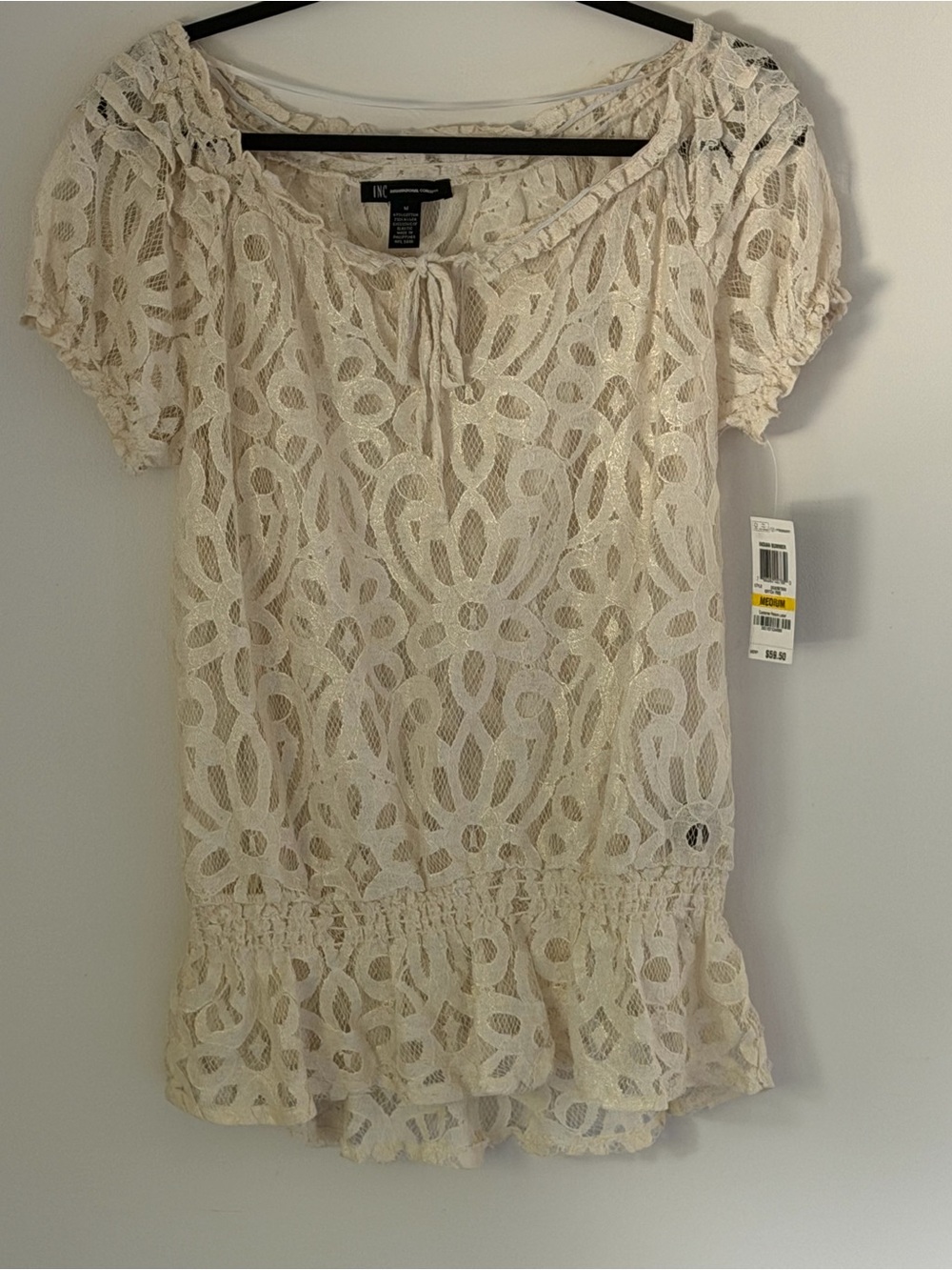 INC International Concepts Indian Summer Ivory Lace Shimmer Top M NWT